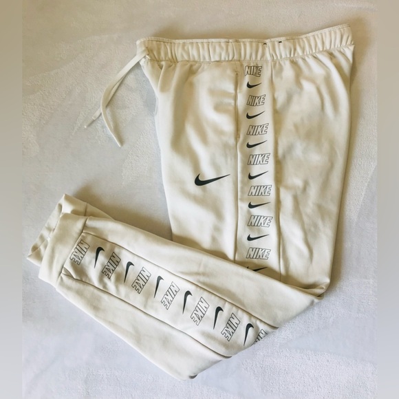 NIKE Women’s Fleece Off White Fitted Joggers Size Large - Picture 1 of 7